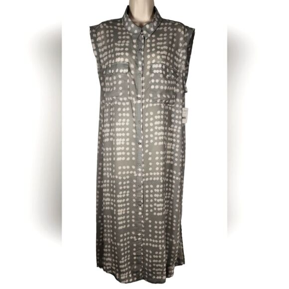 Free People Maxi Duster Cardigan Sleeveless Sheer Dot Lace Blouse Gray White L - Picture 4 of 16